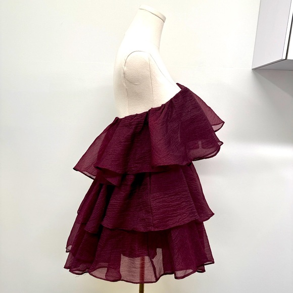 NWT Altar’d State Burgundy Strapless Tiered Ruffle Mini Dress – Size S - Picture 2 of 8